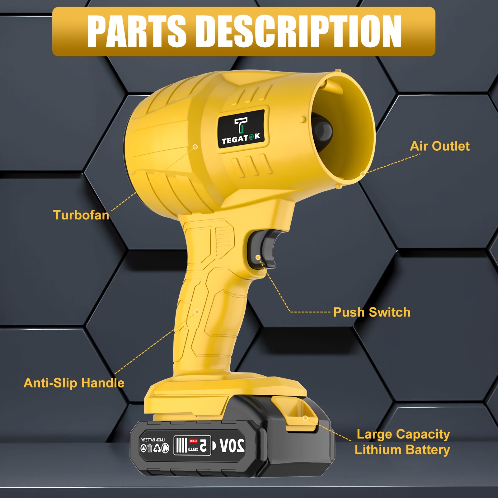 Turbo Blower, 20000RPM Electric Cordless Leaf Blower, 20V 2.0/4.0AH Battery Jet Dry Blower, High Pressure Air Blower, Jet Blower Car Dryer, Hand Held Snow Blower, Home Outdoor, Blowing Leaves And Dust, Birthday Or Holiday Gifts - Image 2